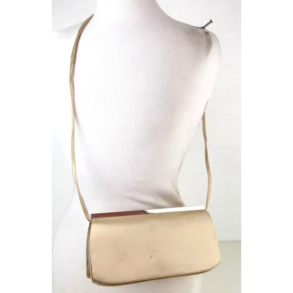 VTG Adriana V. Campanile BEIGE GOLD SATIN SILK FLAP X-BODY SHOULDER BAG CLUTCH